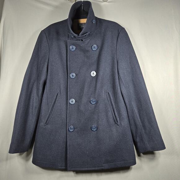 J. Crew Other - J Crew Pea Coat Mens Small Navy Wool Blend Quilted Lined Double Breasted Jacket